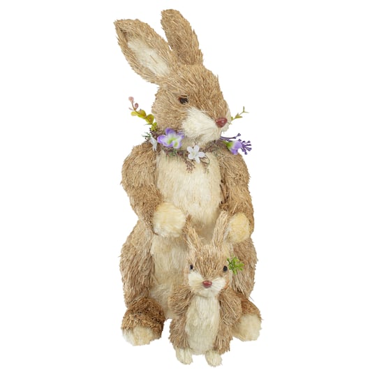 14" Sisal Mommy & Baby Bunny Easter Figure